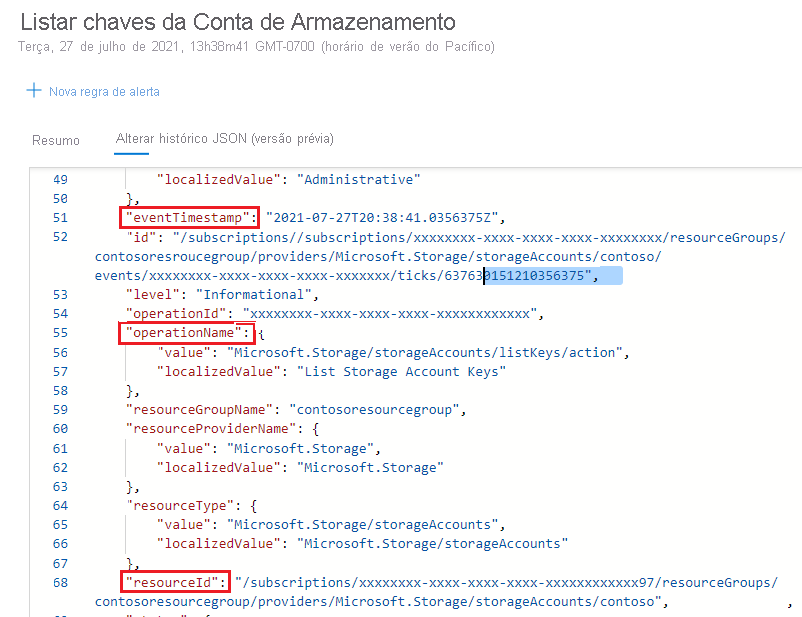 JSON do Log de atividades