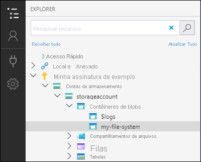 Gerenciador de Armazenamento do Microsoft Azure – Contêiner criado