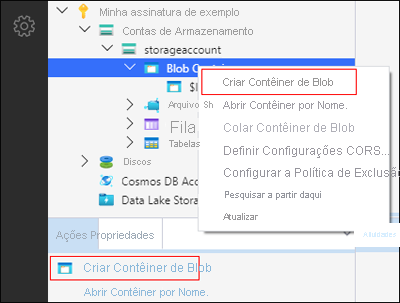 Gerenciador de Armazenamento do Microsoft Azure – Criar um contêiner