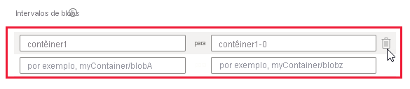 Captura de tela mostrando o intervalo de blob padrão a ser excluído antes de especificar o intervalo personalizado