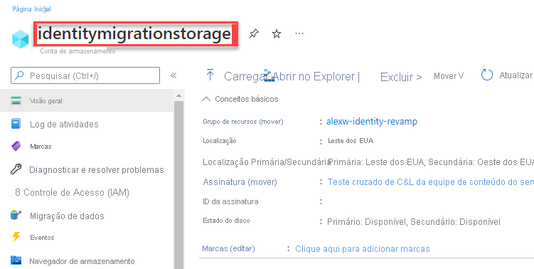 A screenshot showing how to find the storage account name.