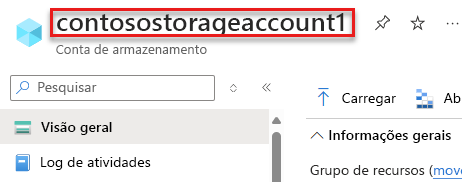 Uma captura de tela mostrando como localizar o nome da conta de armazenamento.