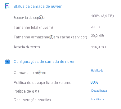 Captura de tela mostrando o status da camada de nuvem e o resumo das configurações.