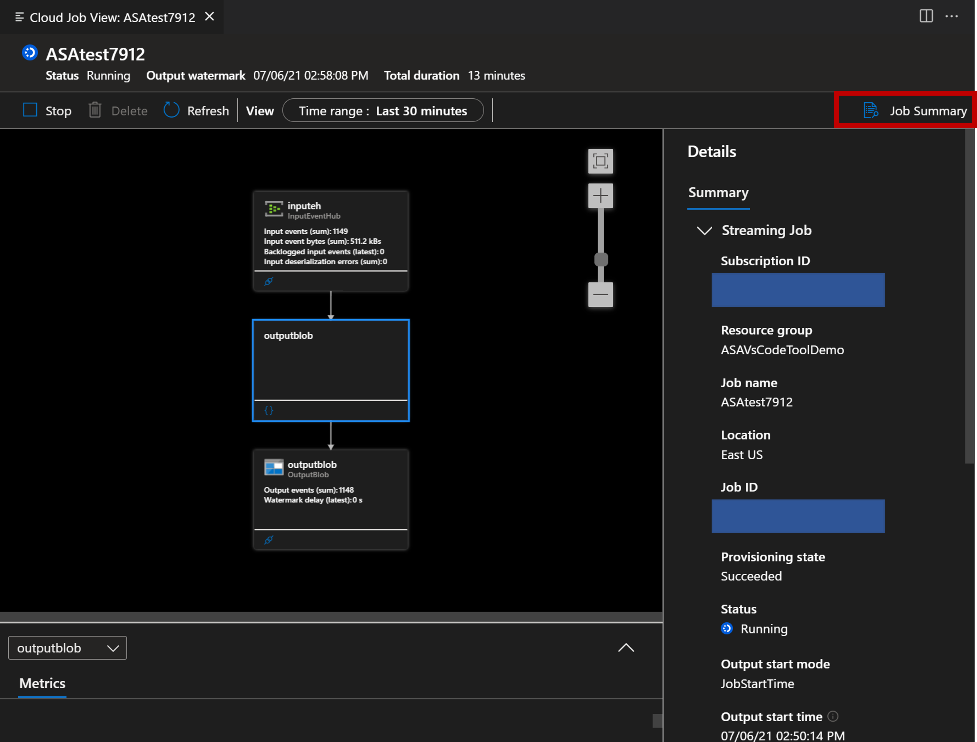 Captura de tela da extensão VSCode exibindo o Resumo do Trabalho.