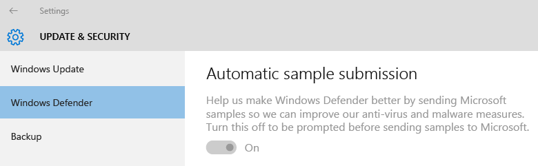 Windows Defender - Submissões automáticas de exemplo