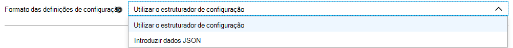 Captura de ecrã a mostrar as opções de formato de definição de configuração