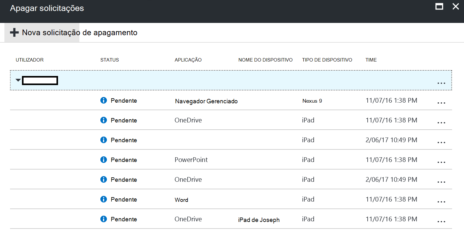 Captura de ecrã do pedido de eliminação status no painel Eliminação seletiva de aplicações.