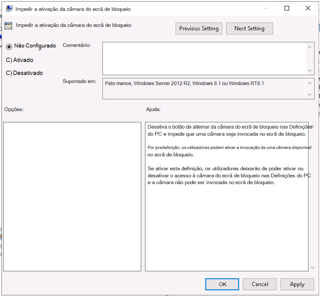 Captura de ecrã que mostra como ver as opções de definição de configuração do computador no local na política de grupo.