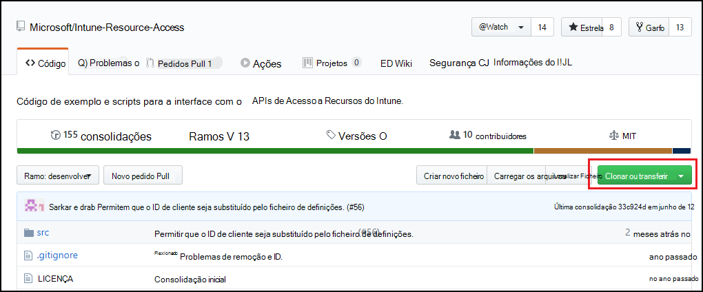 Botão de download do GitHub