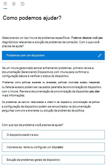 Captura de ecrã que mostra as opções de cenário filtradas no centro de administração do Intune.