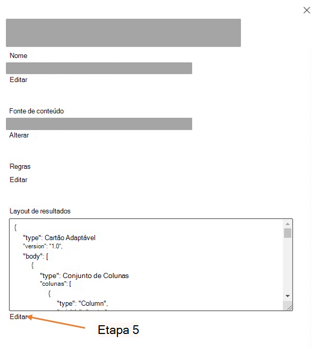 Captura de ecrã a mostrar como editar o Esquema de Resultados