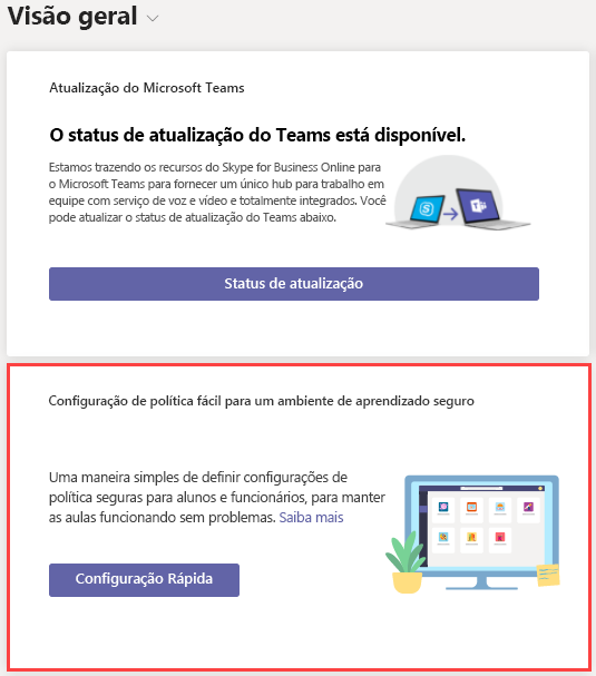 Captura de tela do assistente de política Teams para Educação.