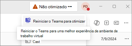 Captura de ecrã da aplicação Teams a mostrar que não está otimizada.