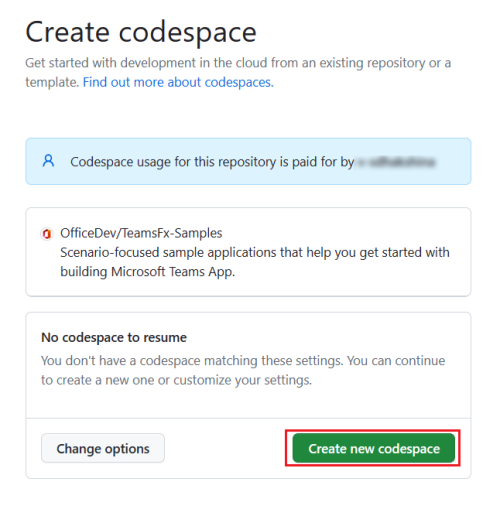 Captura de ecrã a mostrar a página do GitHub para criar um espaço de código para o separador.