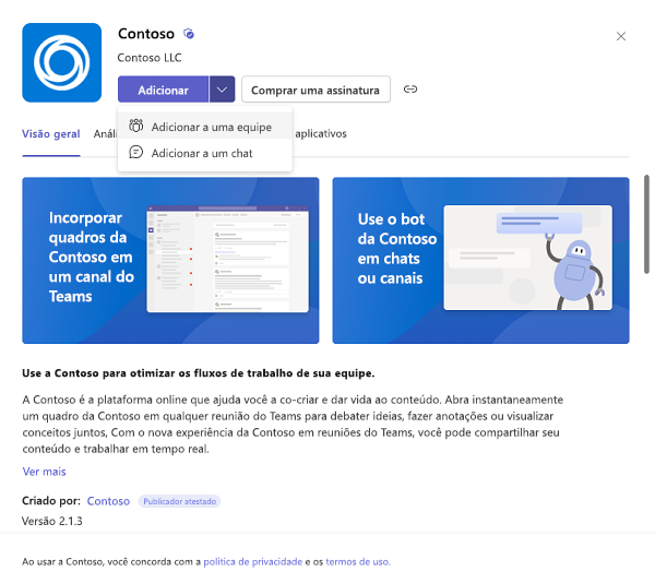 Captura de ecrã a mostrar a caixa de diálogo da aplicação personalizada com a opção Adicionar realçada.