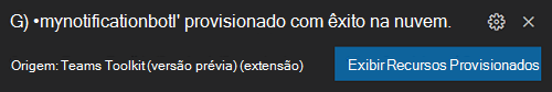 Captura de ecrã a mostrar a caixa de diálogo aprovisionamento concluído.