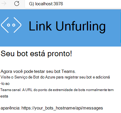 Captura de ecrã a mostrar a página Web a indicar que o bot está pronto.