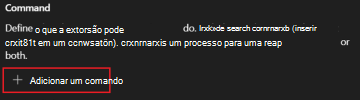 Captura de ecrã a mostrar a secção Comando.