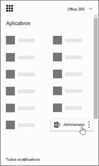 O inicializador de aplicativos Office 365 com o aplicativo Administração realçado.