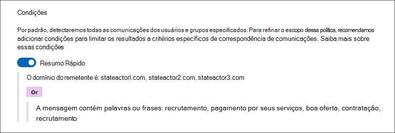 Exemplo 5 do construtor de condições de conformidade de comunicação.