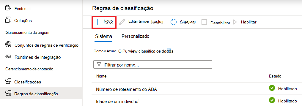 Adicionar nova regra de classificação