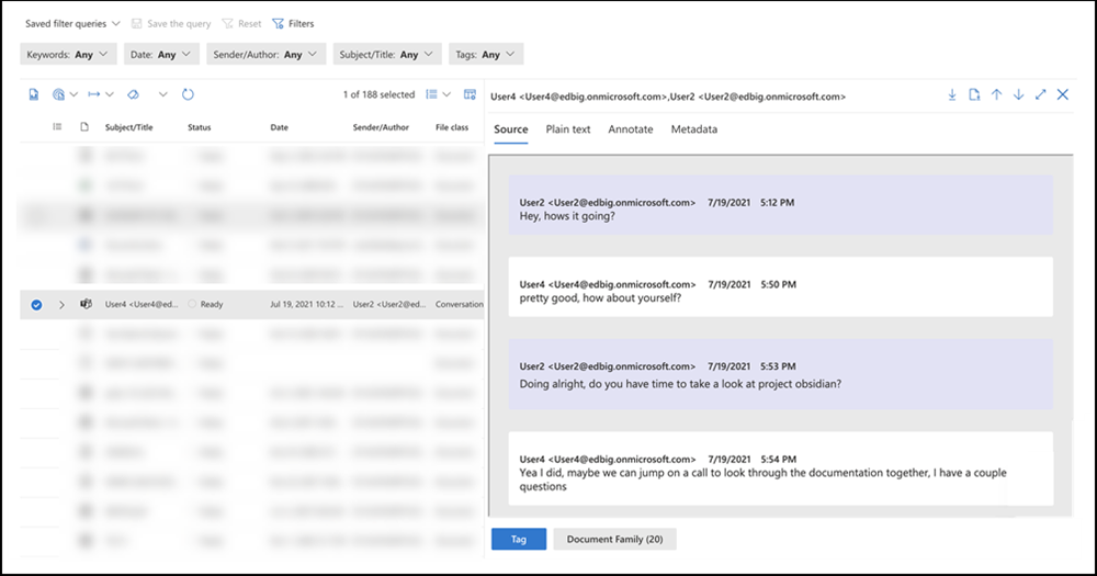 Conversação apresentada no ficheiro de transcrição no conjunto de revisão.