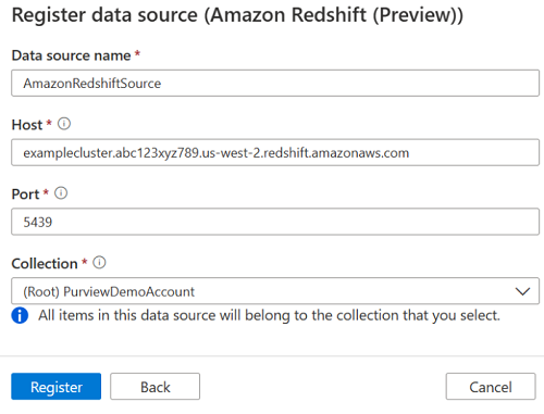 Captura de ecrã que mostra o menu de registo do Amazon Redshift.