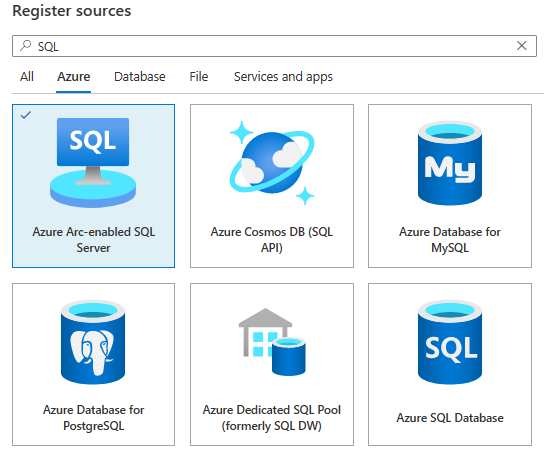 Captura de ecrã que mostra a seleção de uma origem de dados SQL.