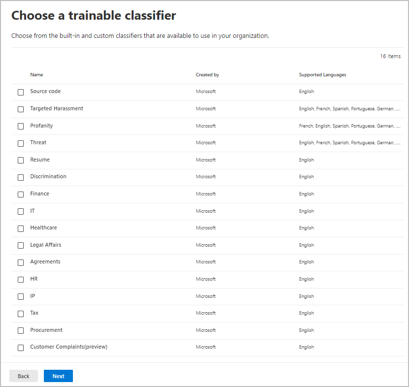 Escolher o classificador treinável