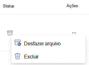 Captura de tela que mostra o menu contextual Ações para Desfazer arquivo e Excluir