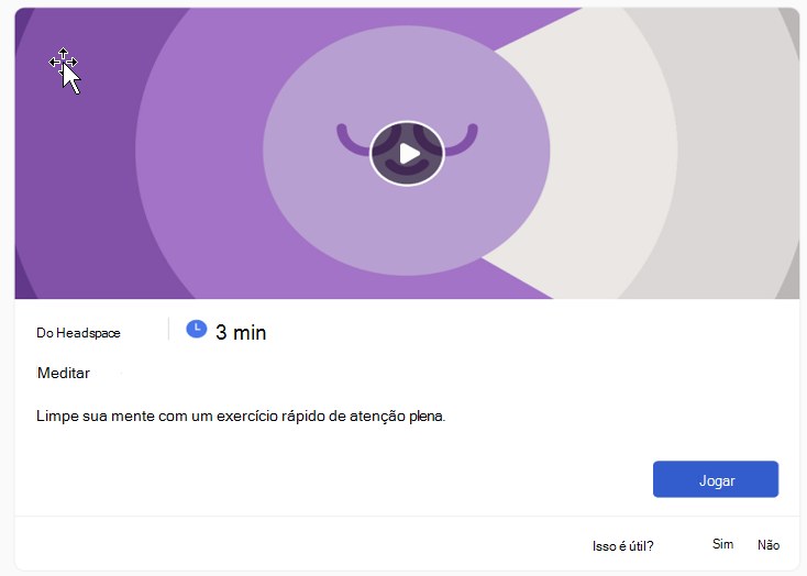 Captura de tela do cartão do Headspace no suplemento Viva Insights.