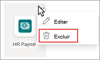 Captura de ecrã do menu pendente da ligação de recursos com a opção eliminar realçada.