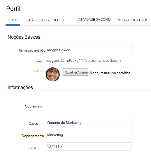 Captura de ecrã a mostrar um perfil de utilizador de exemplo.