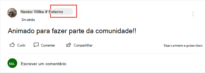 Captura de ecrã a mostrar uma mensagem de um convidado.