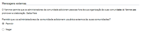 Captura de ecrã das definições de convidado no centro de administração viva Engage.