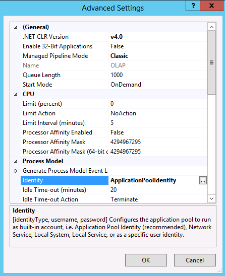 Captura de tela da página de propriedades Configurações Avançadas