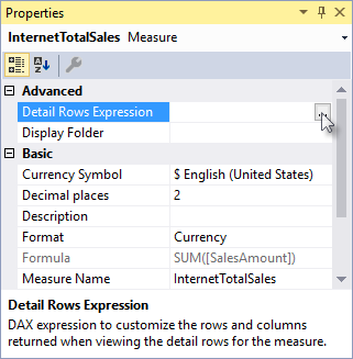 Captura de tela do janela Propriedades com a Expressão de Linhas de Detalhes realçada.