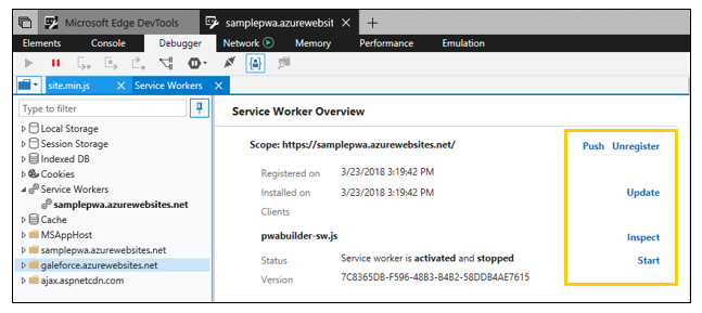 Service Worker Overview pane