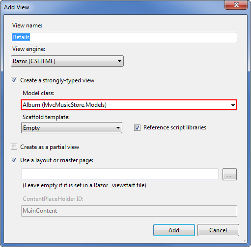 Captura de tela da janela do menu Adicionar exibição, mostrando a caixa de seleção clicável 