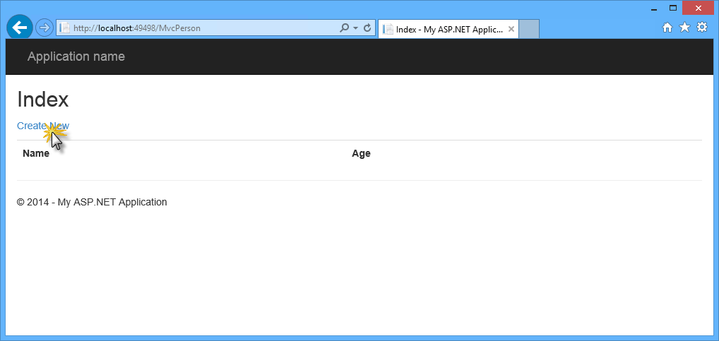 Navegando até as exibições do MVC com scaffolded