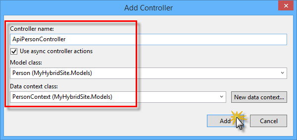 Adicionando um controlador de API Web com scaffolding