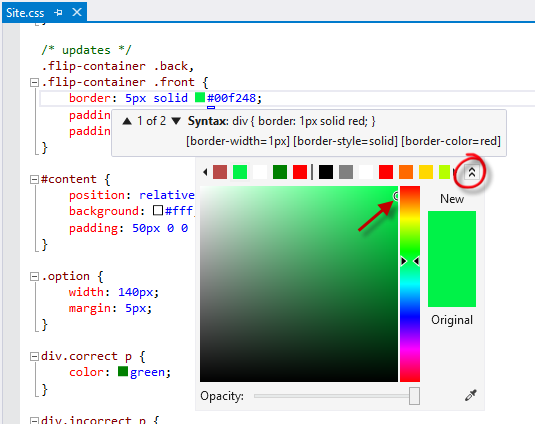 Expandindo o seletor de cores