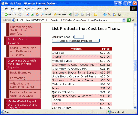 Agora todos os produtos são exibidos quando a Caixa de Texto MaxPrice está vazia