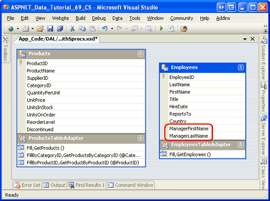 A EmployeesDataTable contém duas novas colunas