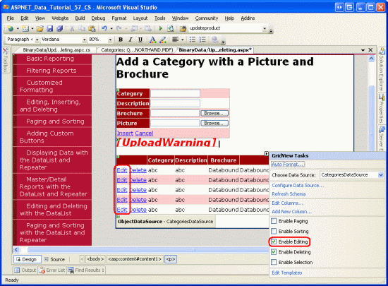 Configurar o GridView para dar suporte à edição