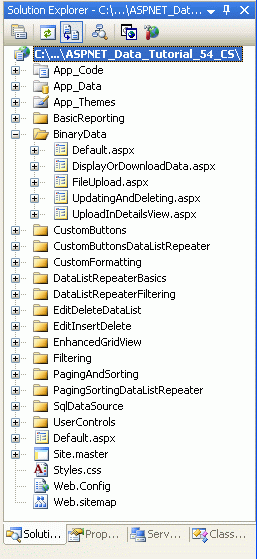 Adicione as páginas ASP.NET para os tutoriais relacionados a dados binários