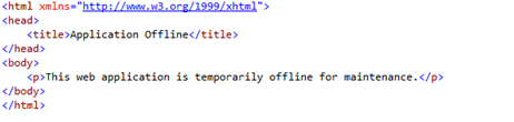 Adicione um pouco de H T M L simples para informar aos usuários que o aplicativo está indisponível e, em seguida, salve o arquivo. 