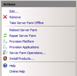 Para forçar o farm de servidores a sincronizar os produtos da plataforma Web imediatamente, no painel Ações, clique em Provisionar Plataforma.