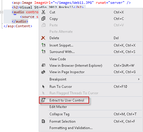 Opção de menu Extrair para Controle do Usuário