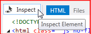 Captura de tela mostrando como selecionar o botão Inspecionar da janela do navegador Inspetor de Página para usar o CSS.